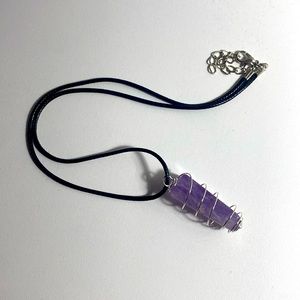 Handmade Amethyst Natural Crystal Pendant Necklace Vegan Cord Quartz Point